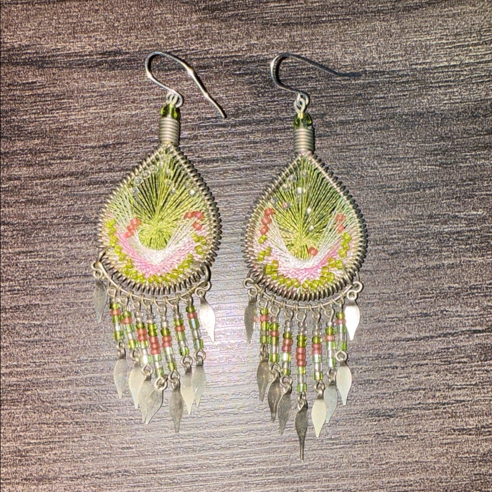 Pink and Green Dangle Earrings